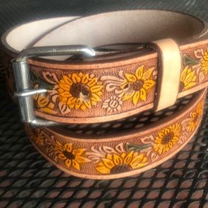Brown sunflower design leather belt